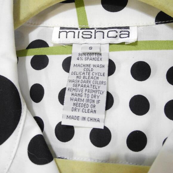 Mishka Art To wear Polka Dot Top Sz S Peplum Front Button Blouse Black &‎ White - Picture 5 of 11